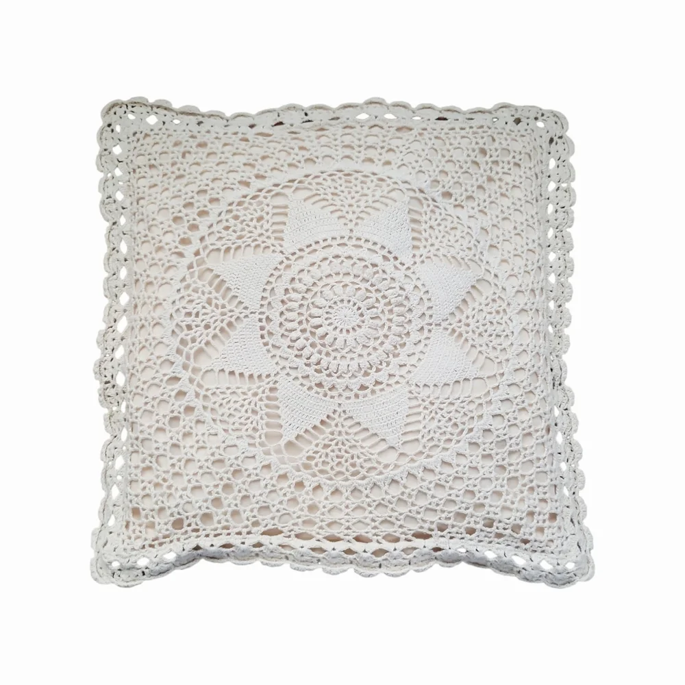 Hand Crocheted Floral Throw Pillow Cover 15